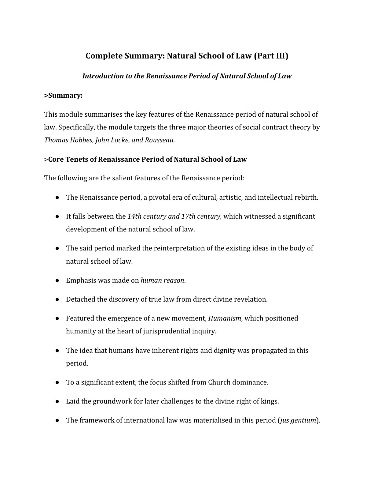 Preview of Rennaissance Period Natural School Notes