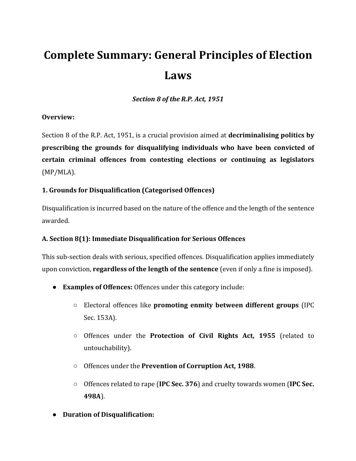 Preview of Section 8 Of The R.P. Act - Part 1951 Notes