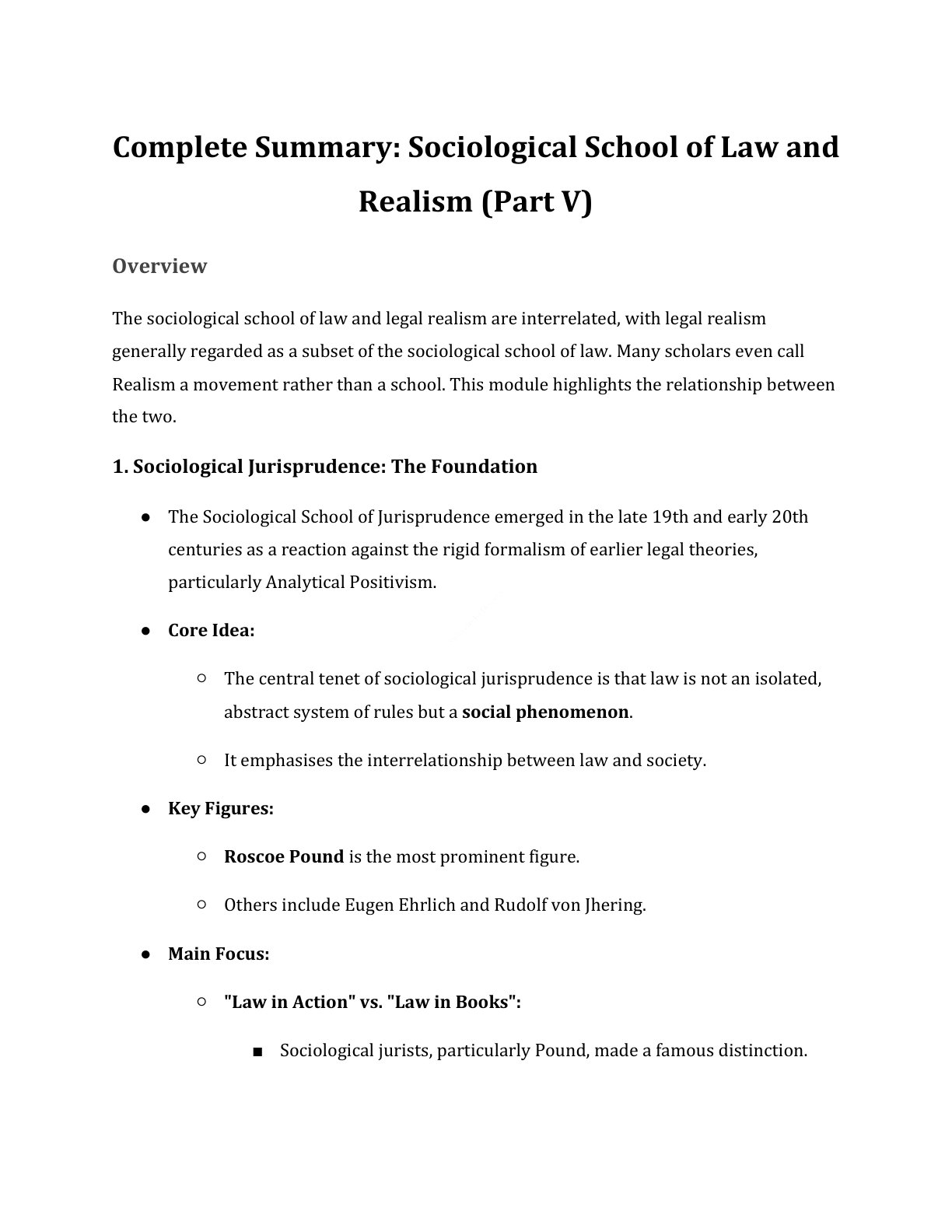 Preview of Sociological School Of Law And Realism Notes