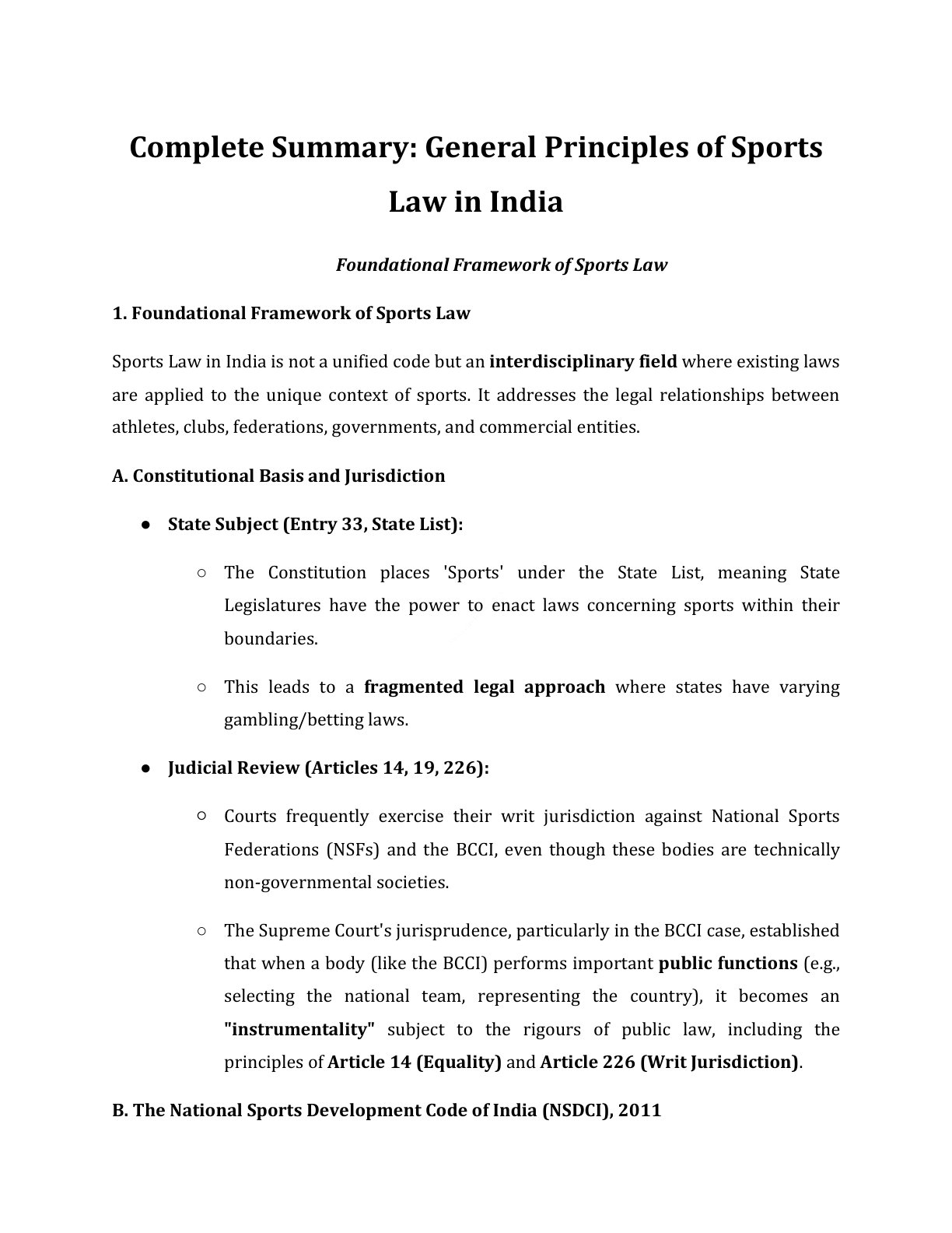 Preview of Sports Law - Foundational Framework Of Sports Law