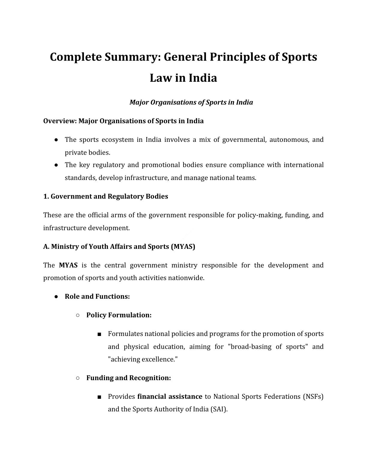 Preview of Sports Law - Major Organisations Of Sports In India