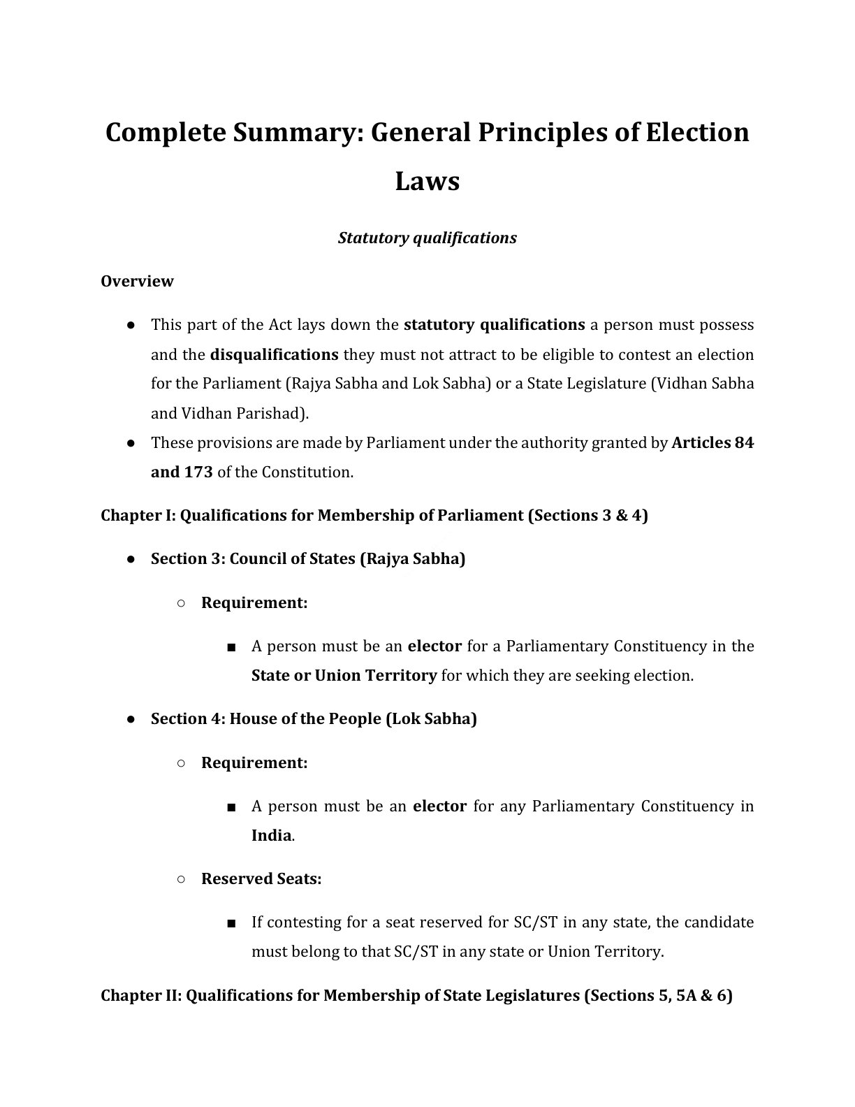 Preview of Statutory Qualifications Notes