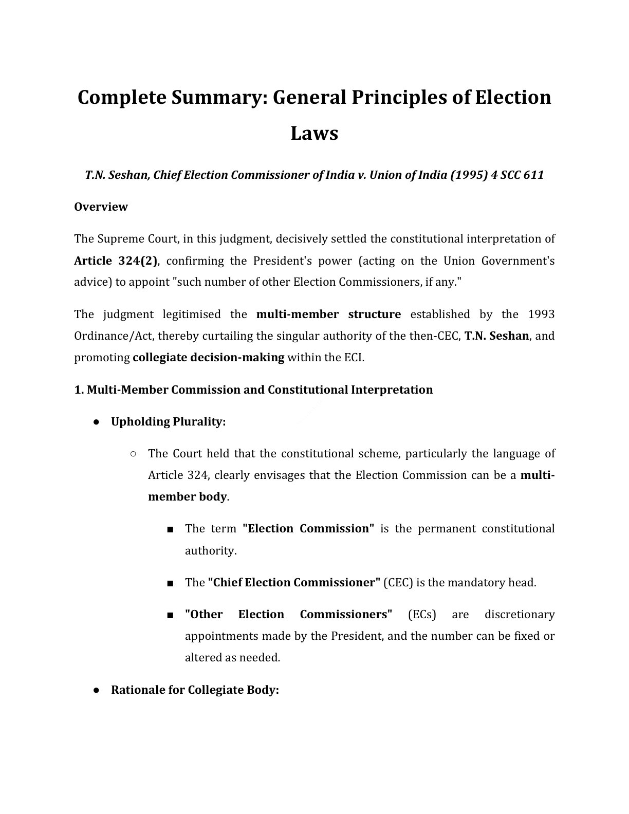 Preview of T.N. Seshan Chief Election Commissioner Of India V. Union Of India (1995) 4 Scc - Part 611 Notes