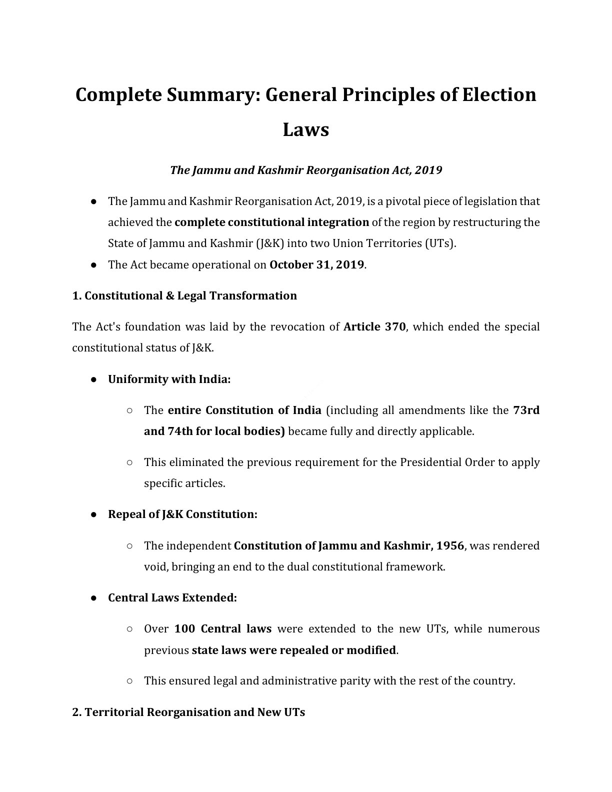 Preview of The Jammu And Kashmir Reorganisation Act - Part 2019 Notes