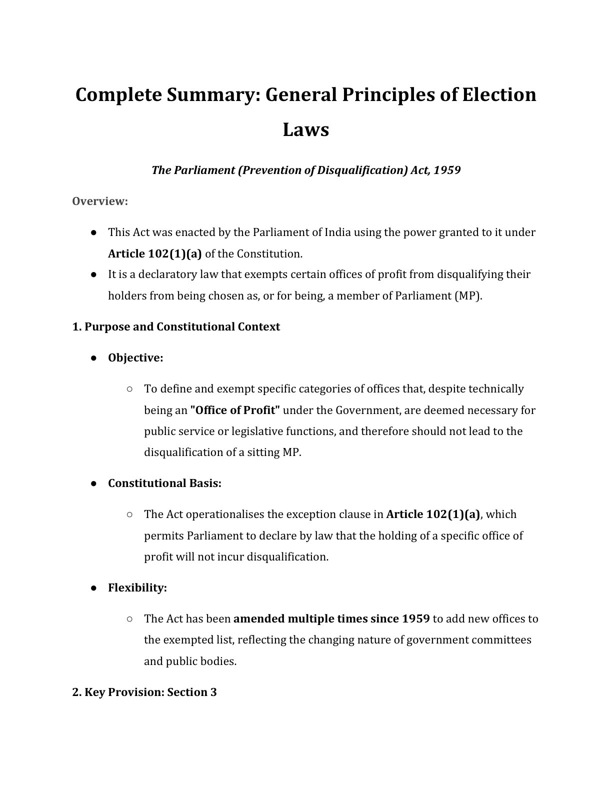Preview of The Parliament (Prevention Of Disqualification) Act - Part 1959 Notes