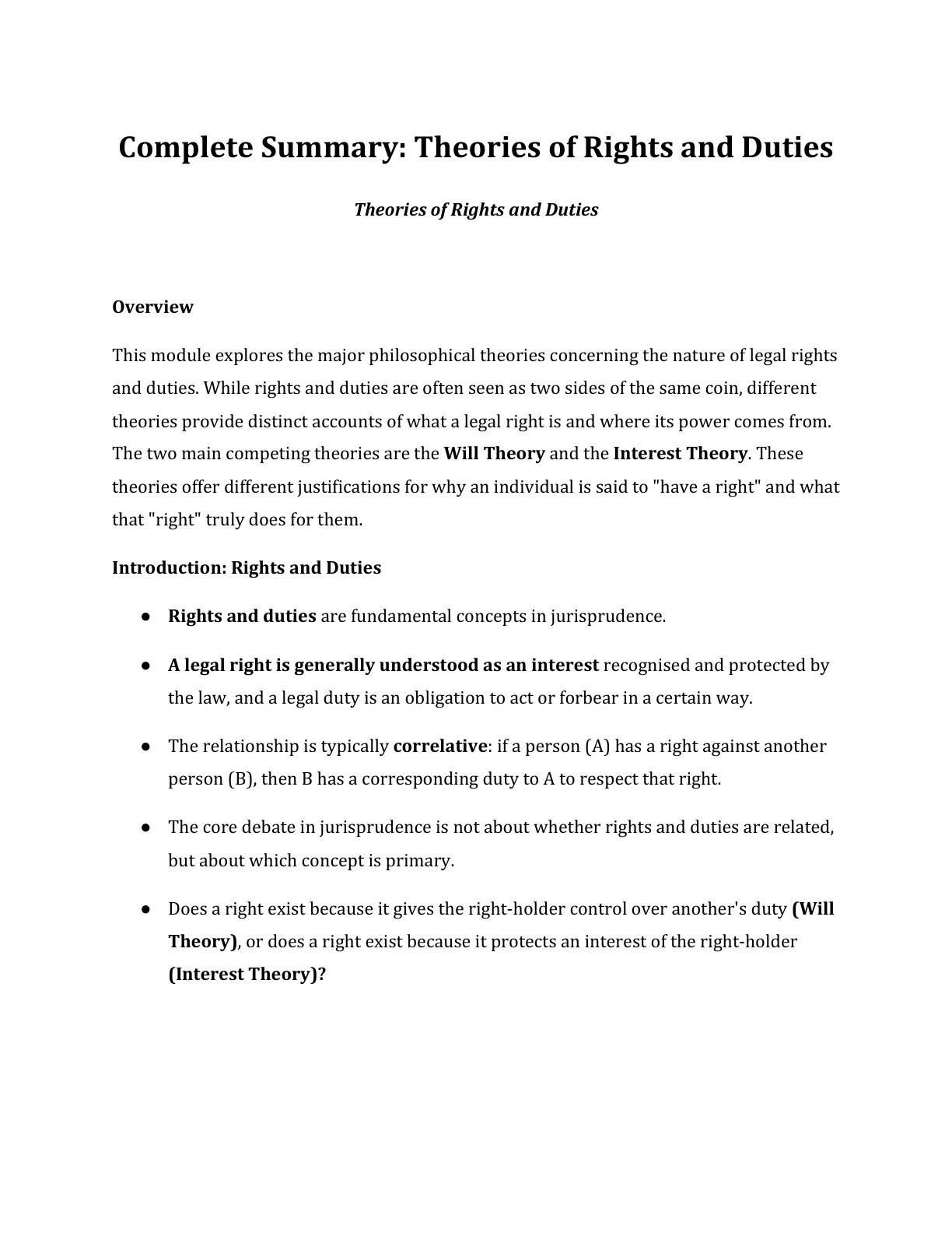 Preview of Theories Of Rights And Duties Notes