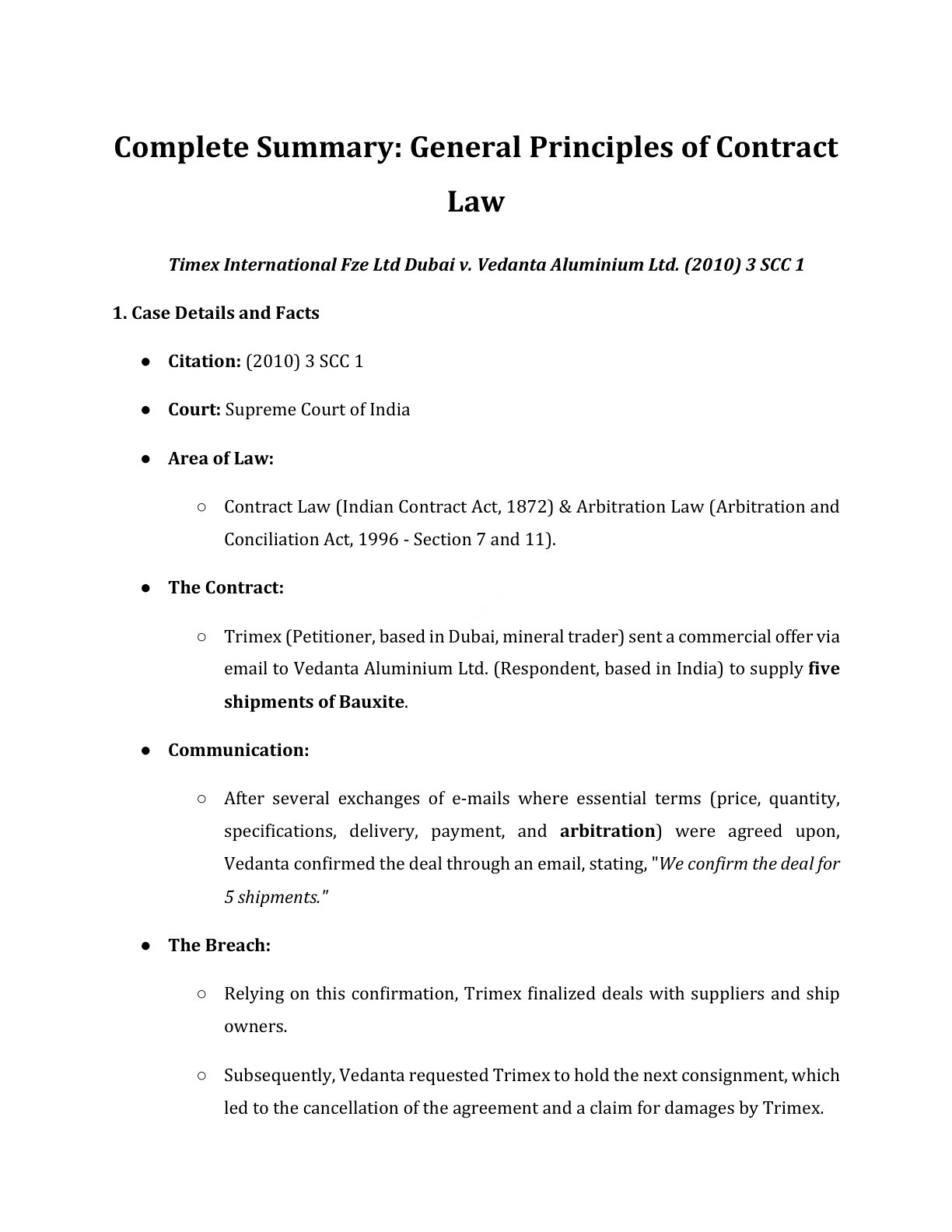 Preview of Timex International Fze Ltd Dubai V. Vedanta Aluminium Ltd. (2010) 3 Scc - Part 1 Notes