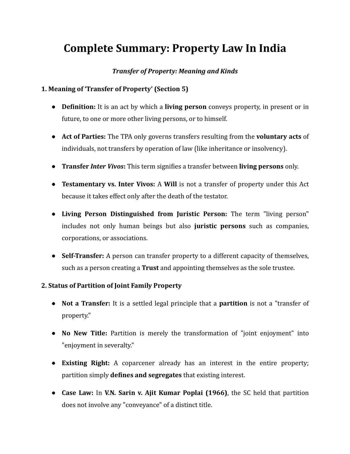 Preview of Transfer Of Property Meaning And Kinds Notes