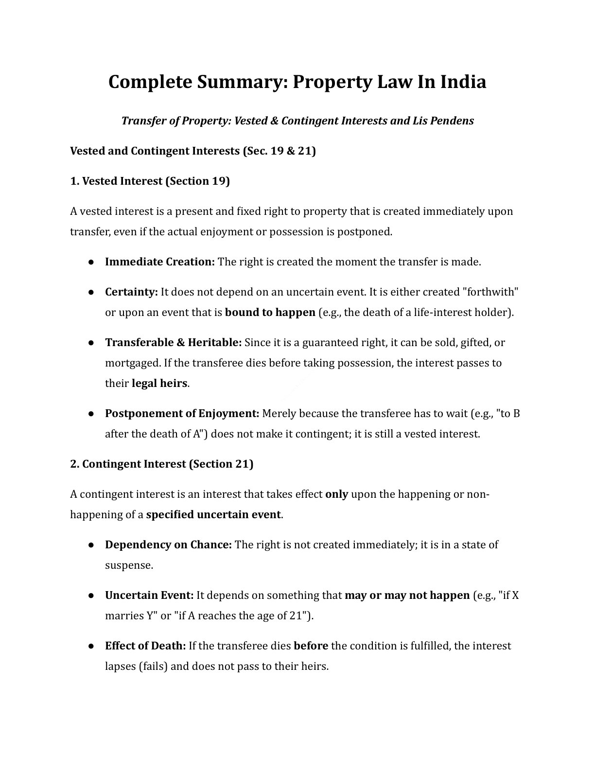 Preview of Transfer Of Property Vested  Contingent Interests Notes