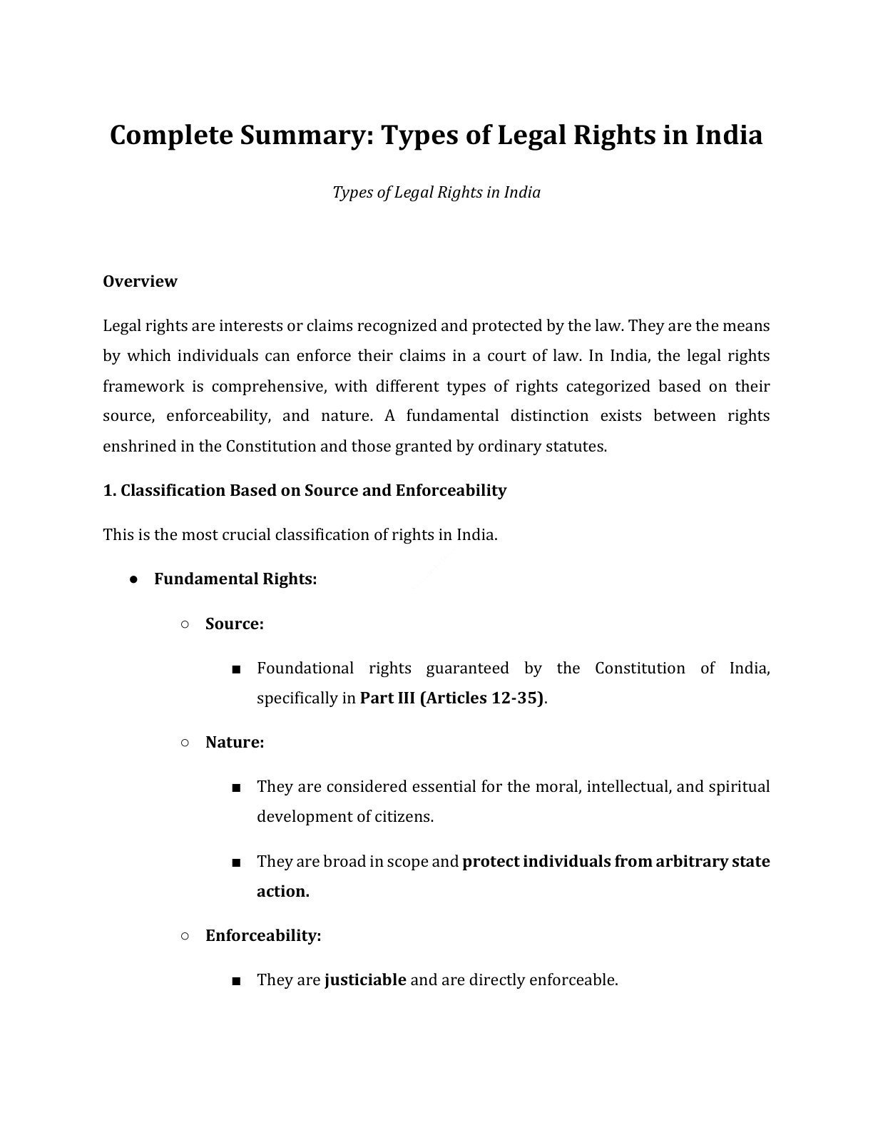 Preview of Types Of Legal Rights In India Notes