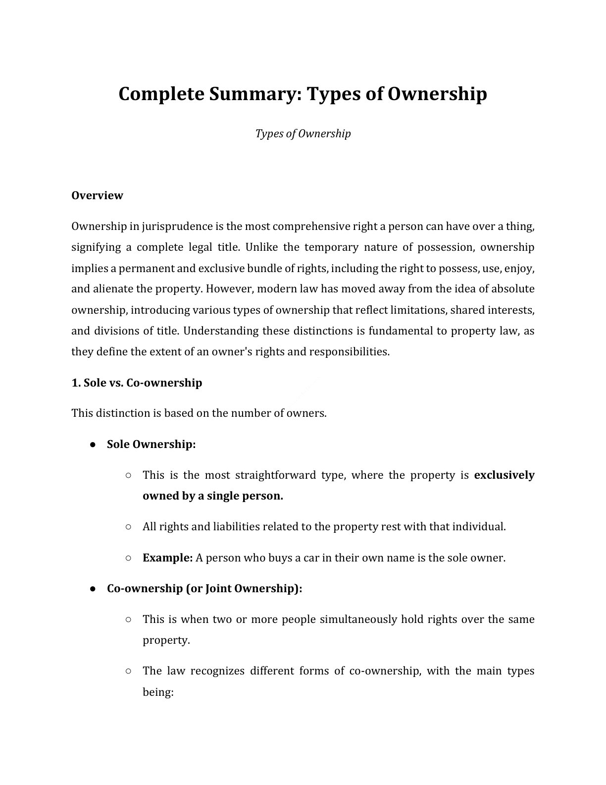 Preview of Types Of Ownership Notes