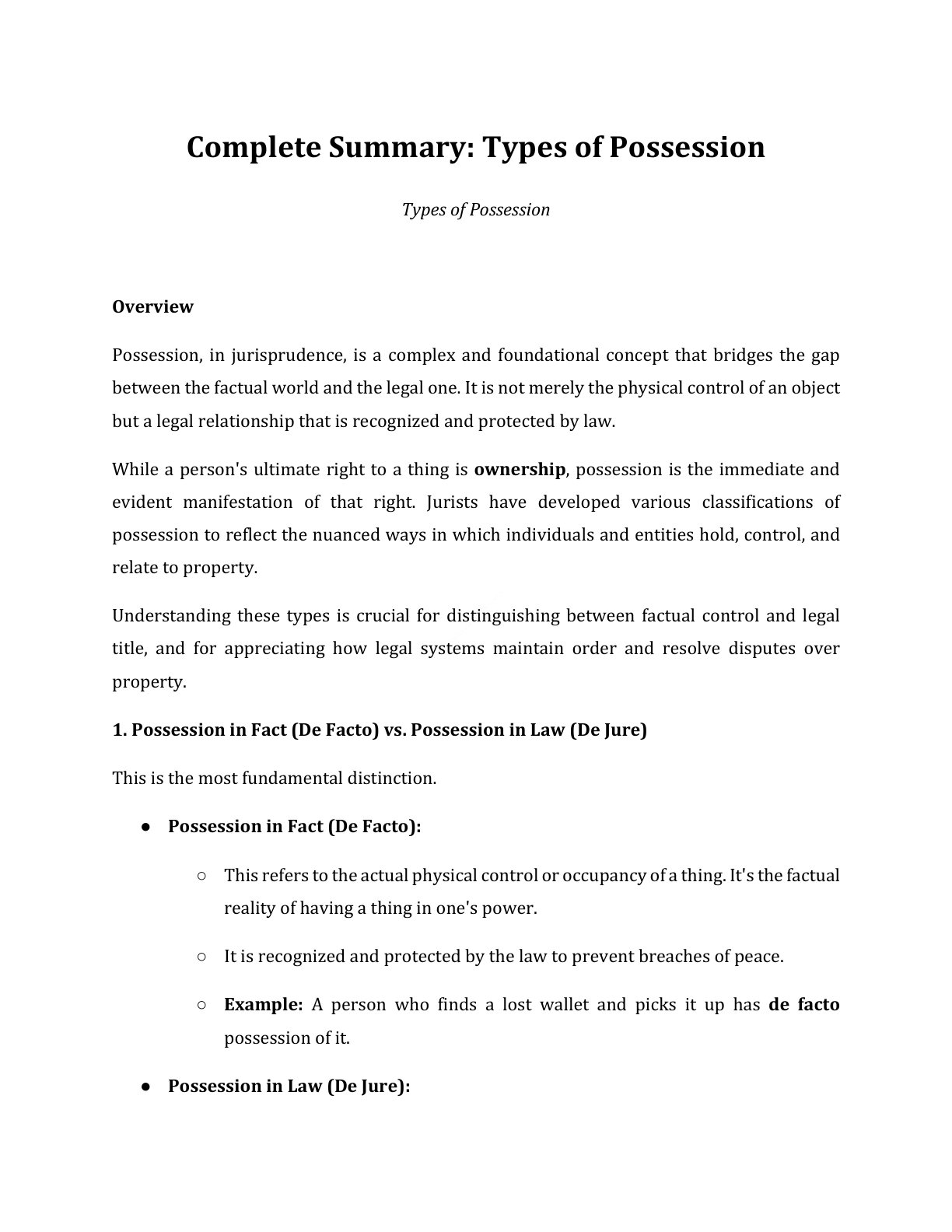Preview of Types Of Possession Notes