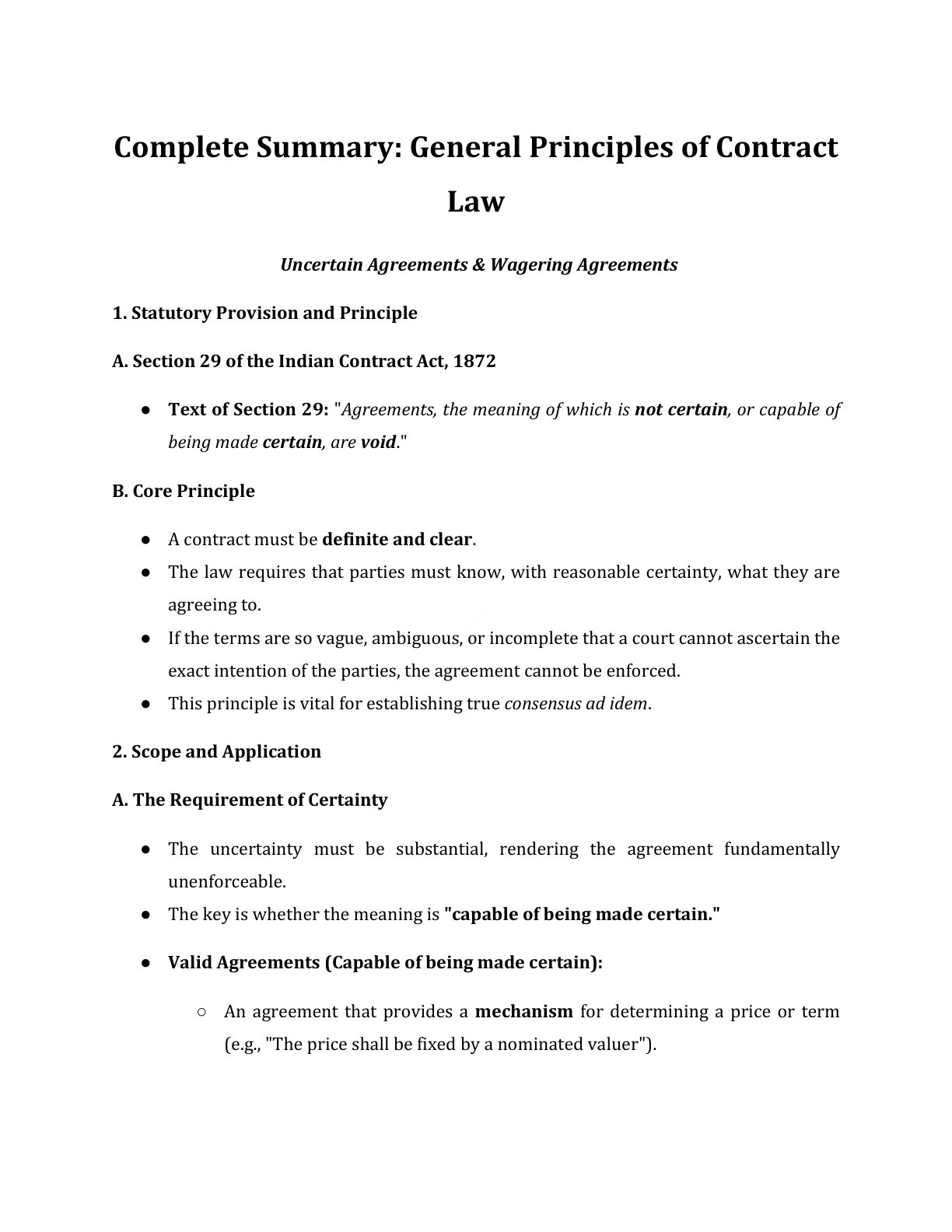 Preview of Uncertain Agreements  Wagering Agreements Notes