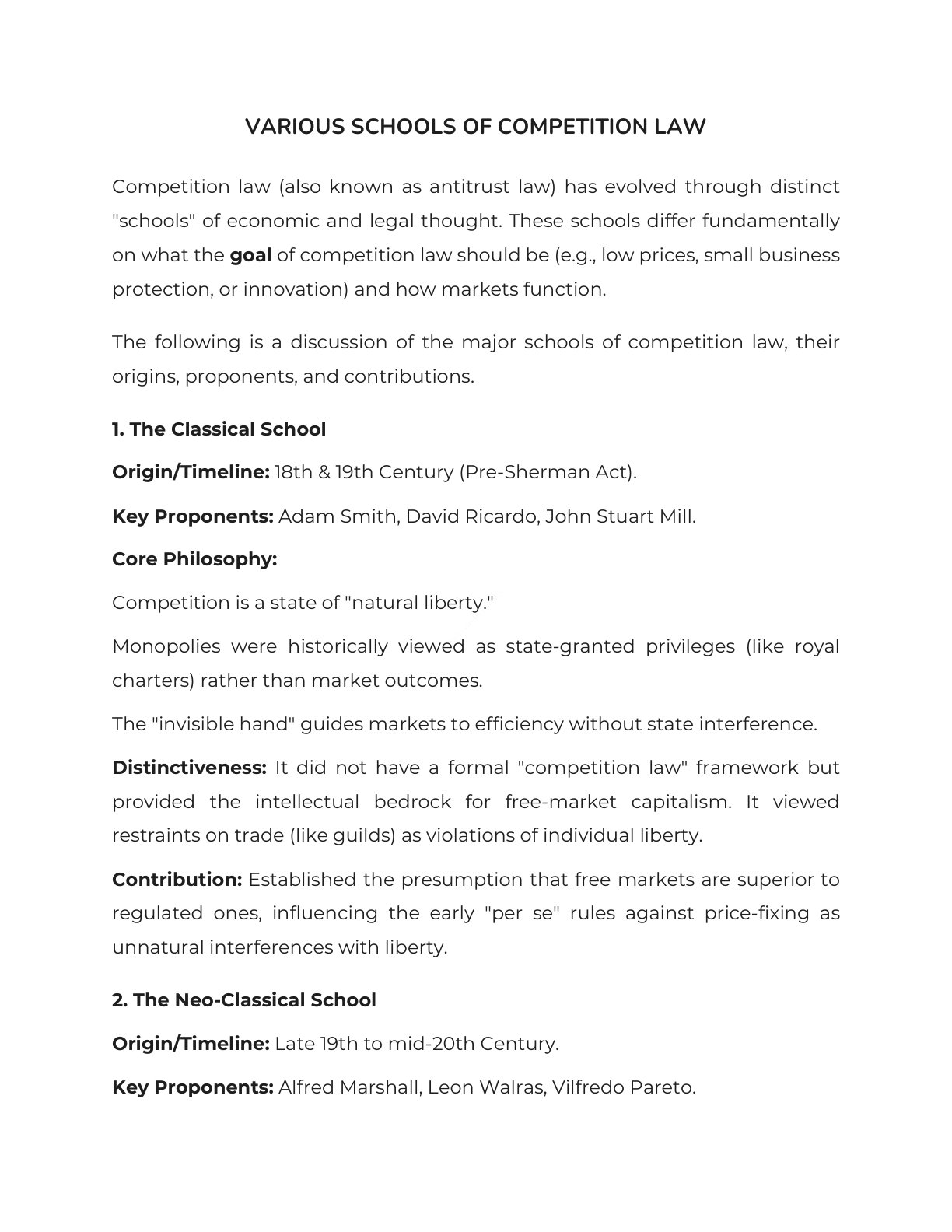 Preview of Various Schools Of Competition Law Notes