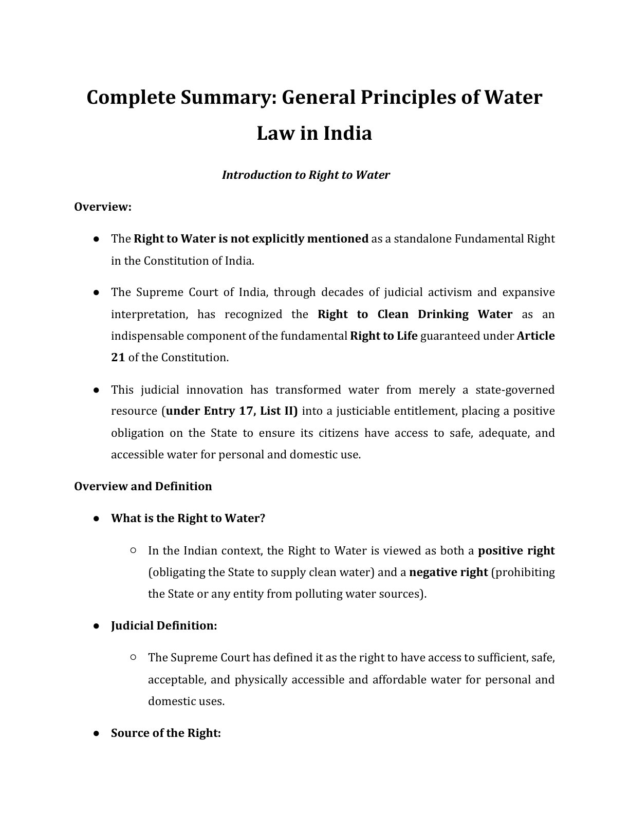 Preview of Water Law - Introduction To Right To Water