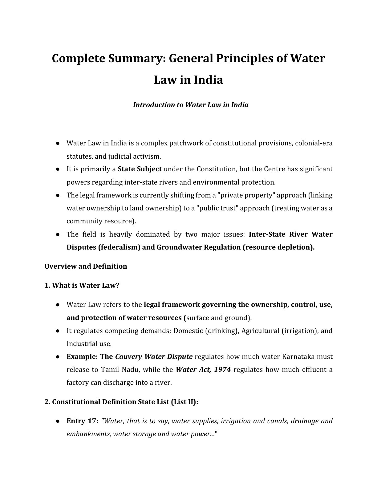 Preview of Water Law - Introduction To Water Law In India